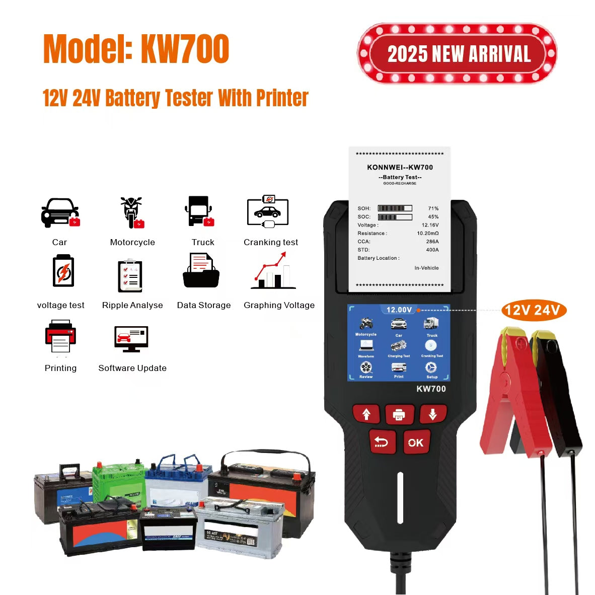 أداة فحص KONNWEI KW700 CAN OBD مع وظيفة الطباعة