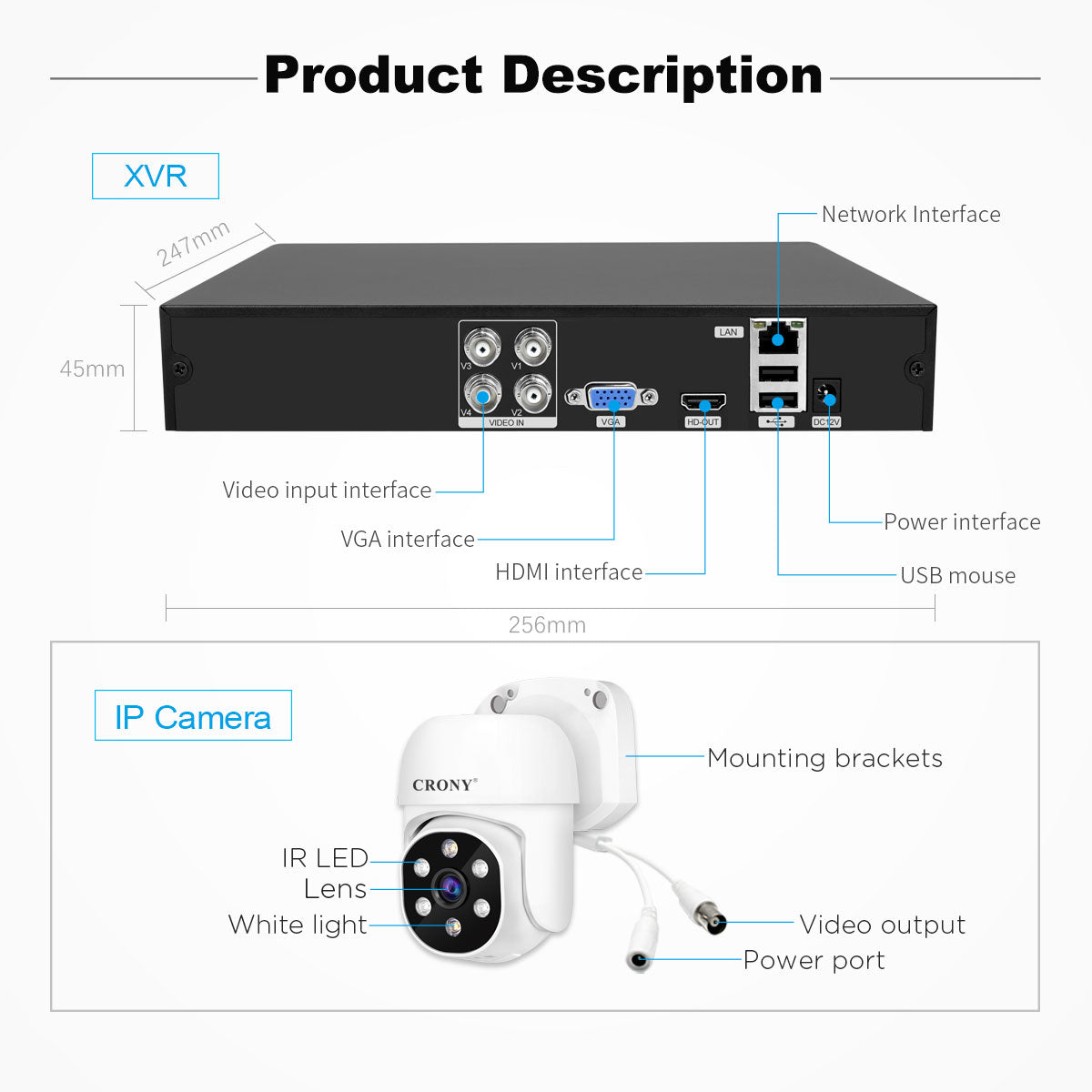 CRONY NVS004-WIFI-5MP 4CH XVR مجموعة كشف الحركة رؤية ليلية ملونة كاملة صوت ثنائي الاتجاه