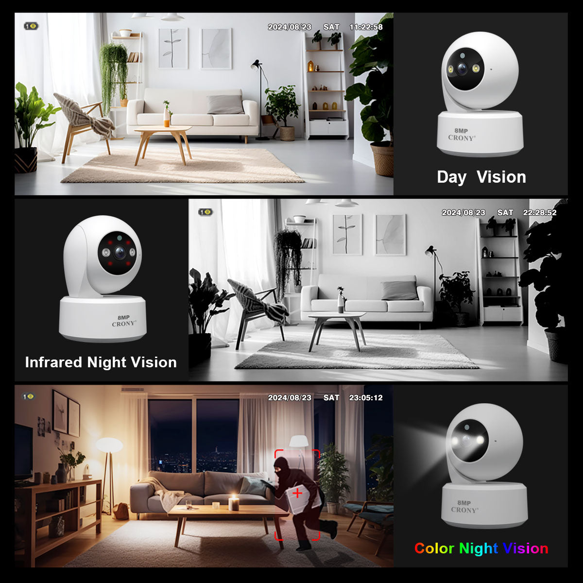 كاميرا أمان داخلية CRONY SH064 بدقة 8 ميجابكسل، كاميرا مراقبة واي فاي مع صوت ثنائي الاتجاه، رؤية ليلية، تتبع بشري، 5G، شبكة مزدوجة، جهاز مراقبة أطفال لاسلكي