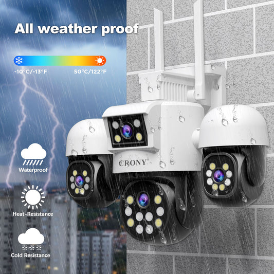 كاميرا أمان داخلية وخارجية CRONY SH069 بعدسة رباعية 1080P PTZ نظام مراقبة مع صوت ثنائي الاتجاه رؤية ليلية ملونة كاملة كشف الحركة إنذار نظام كاميرا واي فاي