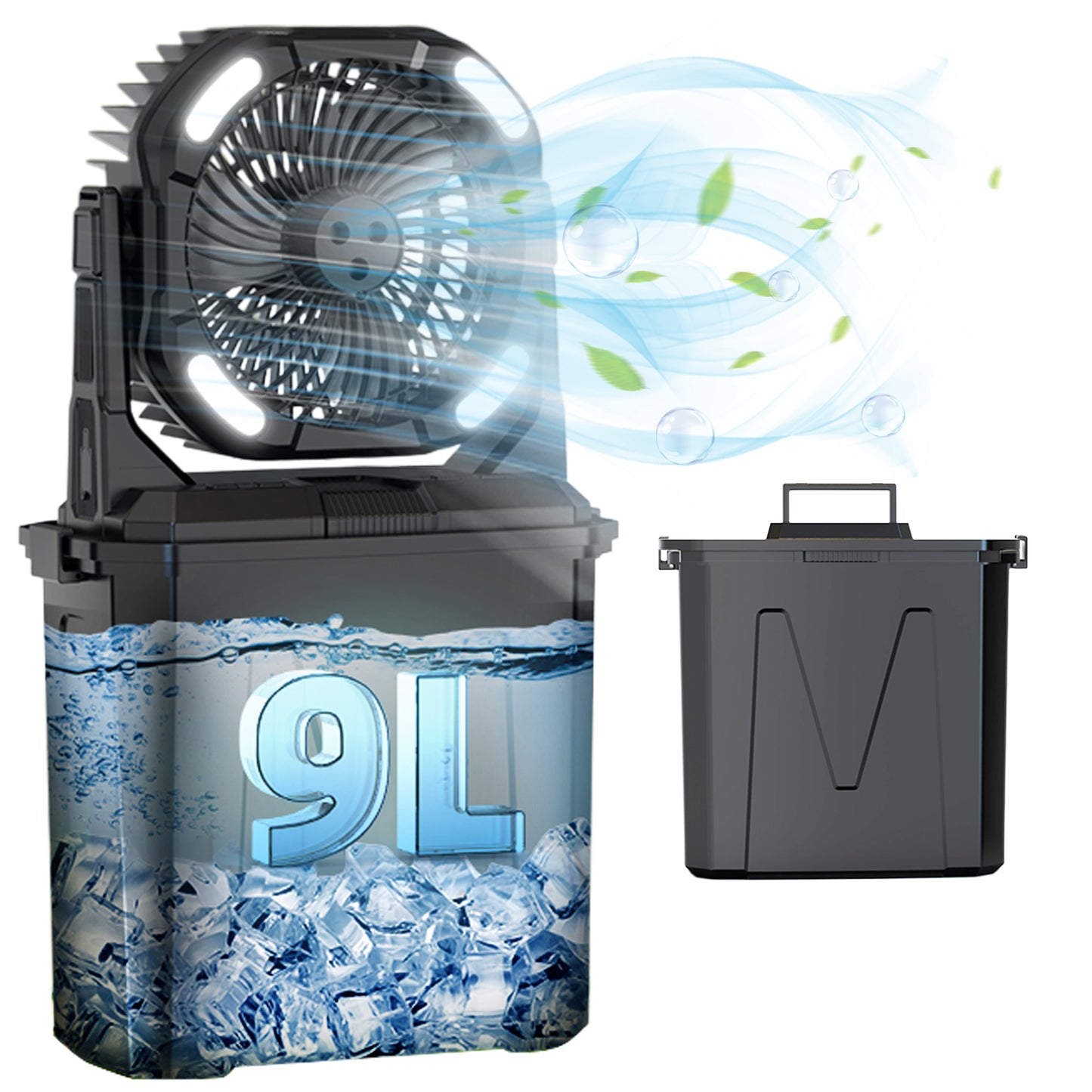 مروحة رش دلو CRONY F913 مروحة رذاذ قابلة لإعادة الشحن مع بطارية 20000mAh ضوء RGB مخرج USB مروحة محمولة للتخييم في الهواء الطلق السفر الاستخدام الطارئ