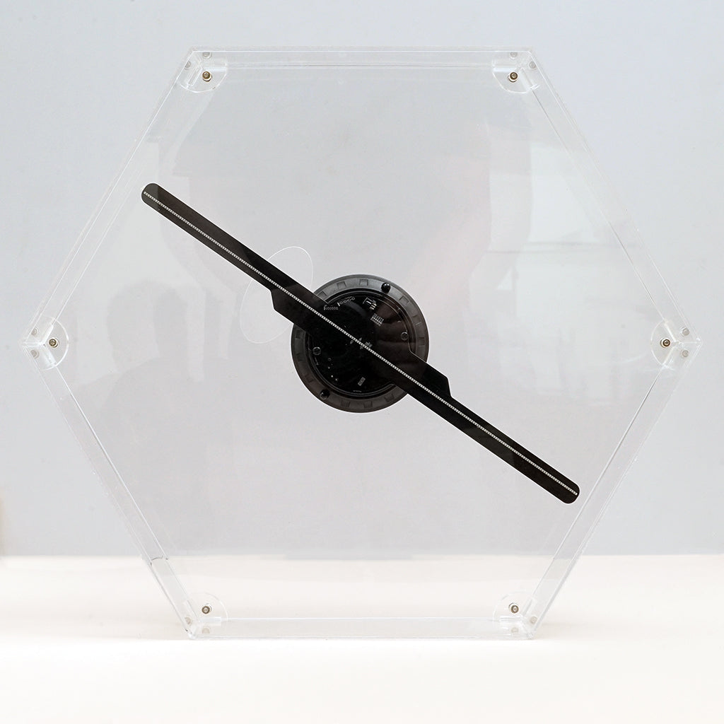 شاشة مروحة CRONY بحجم 32 سم مع غطاء حماية سداسي الجوانب ومروحة LED ثلاثية الأبعاد الهولوجرافية