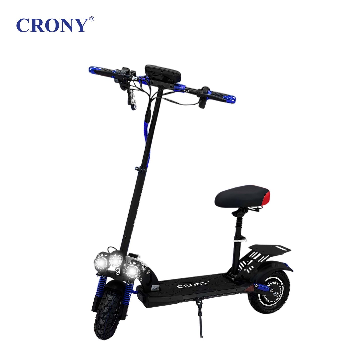 CRONY V10 Big Display+Seat Electric Scooter 1200W Motor 48V/14AH Battery 25-35KM Range Disc Brakes Front/Rear Suspension