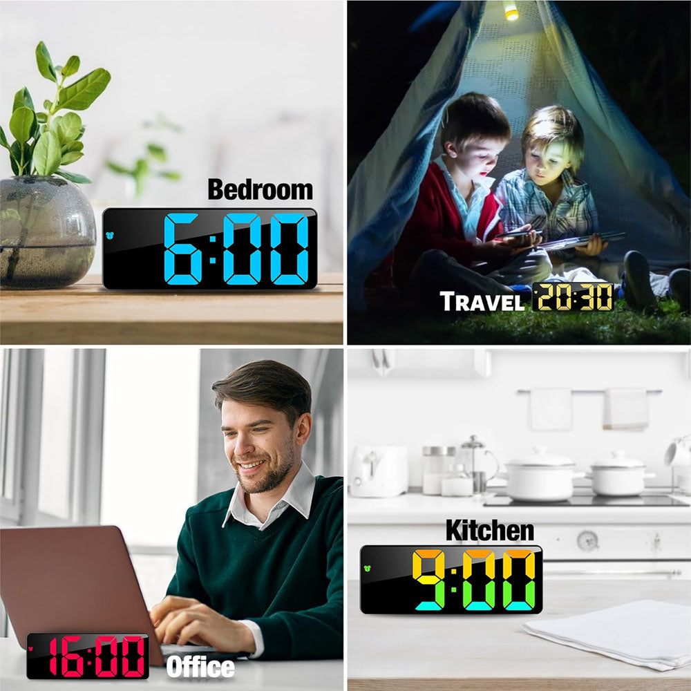 ساعة إلكترونية رقمية CRONY GH0732 ألوان ساعة منبه LED ملونة RGB على جانب السرير منبهات مع خاصية الغفوة عرض التاريخ والوقت تغيير اللون أرقام كبيرة سطوع قابل للتعديل تعمل باليو إس بي والبطارية