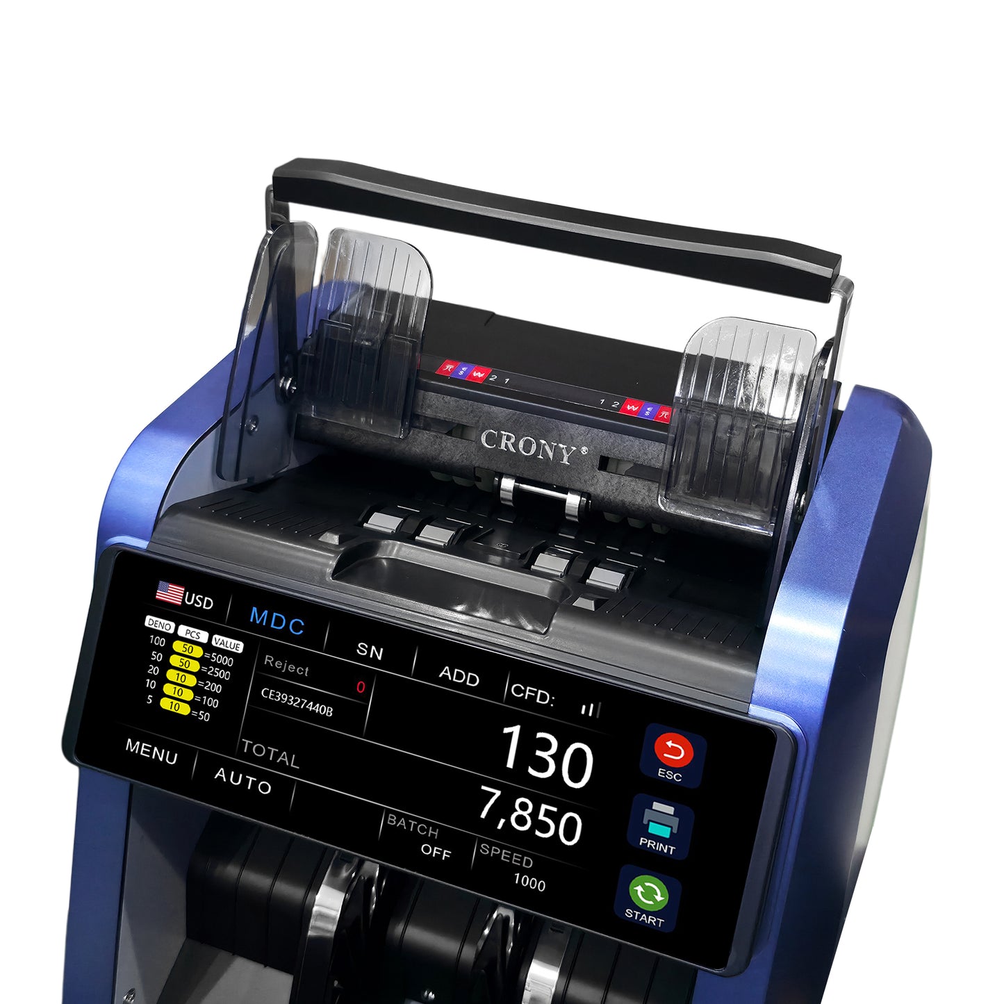 CRONY AL-930B Money Counting Machine with 5000mAh Rechargeable Battery, Professional Cash Counter, 1200 Bills/Min, 7.8" TFT Touch Display, Automatic Currency Recognition, Mixed Denomination Counting, UV MG MT IR Counterfeit Detection