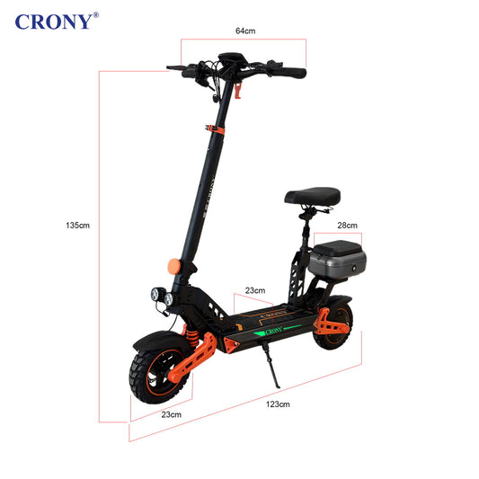 CRONY D2 Pro Electric Scooter with Seat, 1500W Motor, 50-65KM/H Speed, 30-40KM Range, Dual Suspension, Hydraulic Shock Absorbents, LCD Display, LED Lights, Bluetooth App, Rear Luggage Box