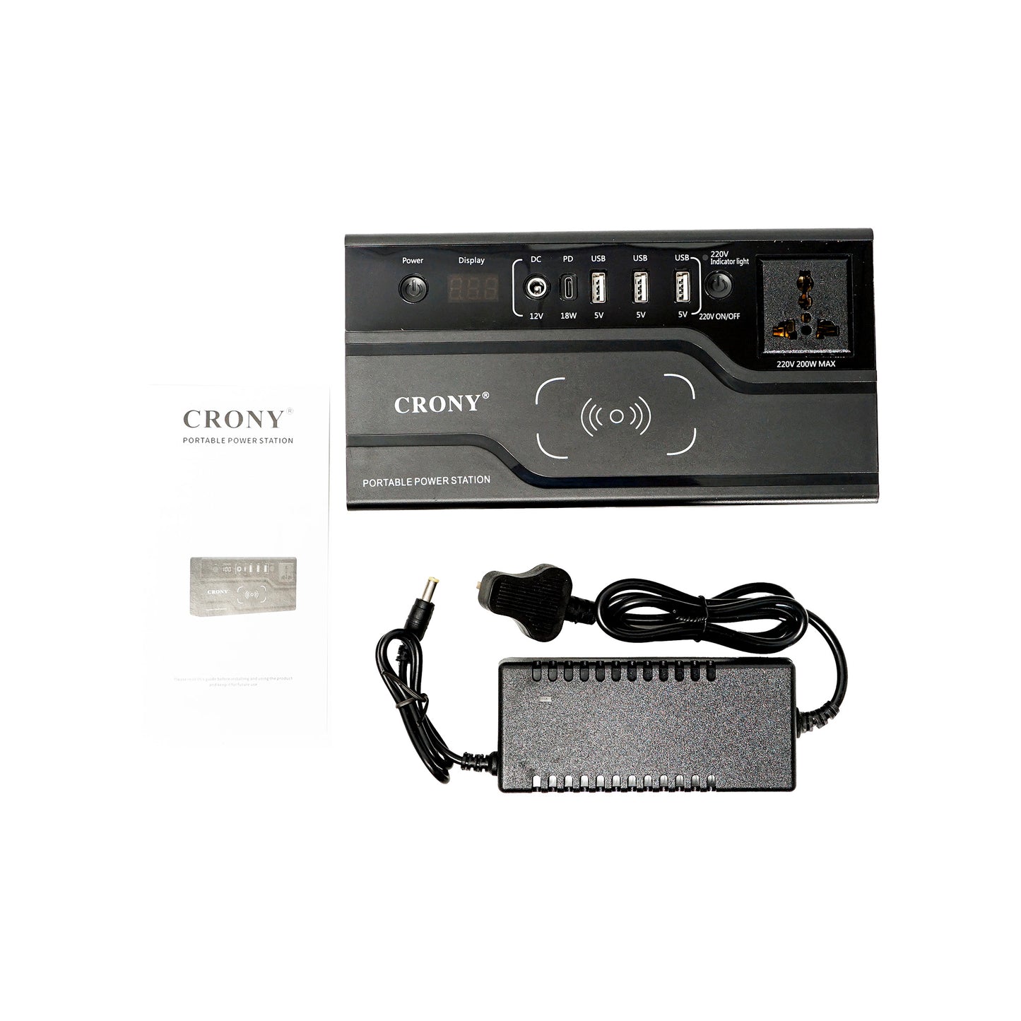 محطة طاقة محمولة CRONY FAC-200X مع شحن لاسلكي وحدة بنك طاقة AC بقدرة 200 واط محطة طاقة طارئة محمولة خارجية