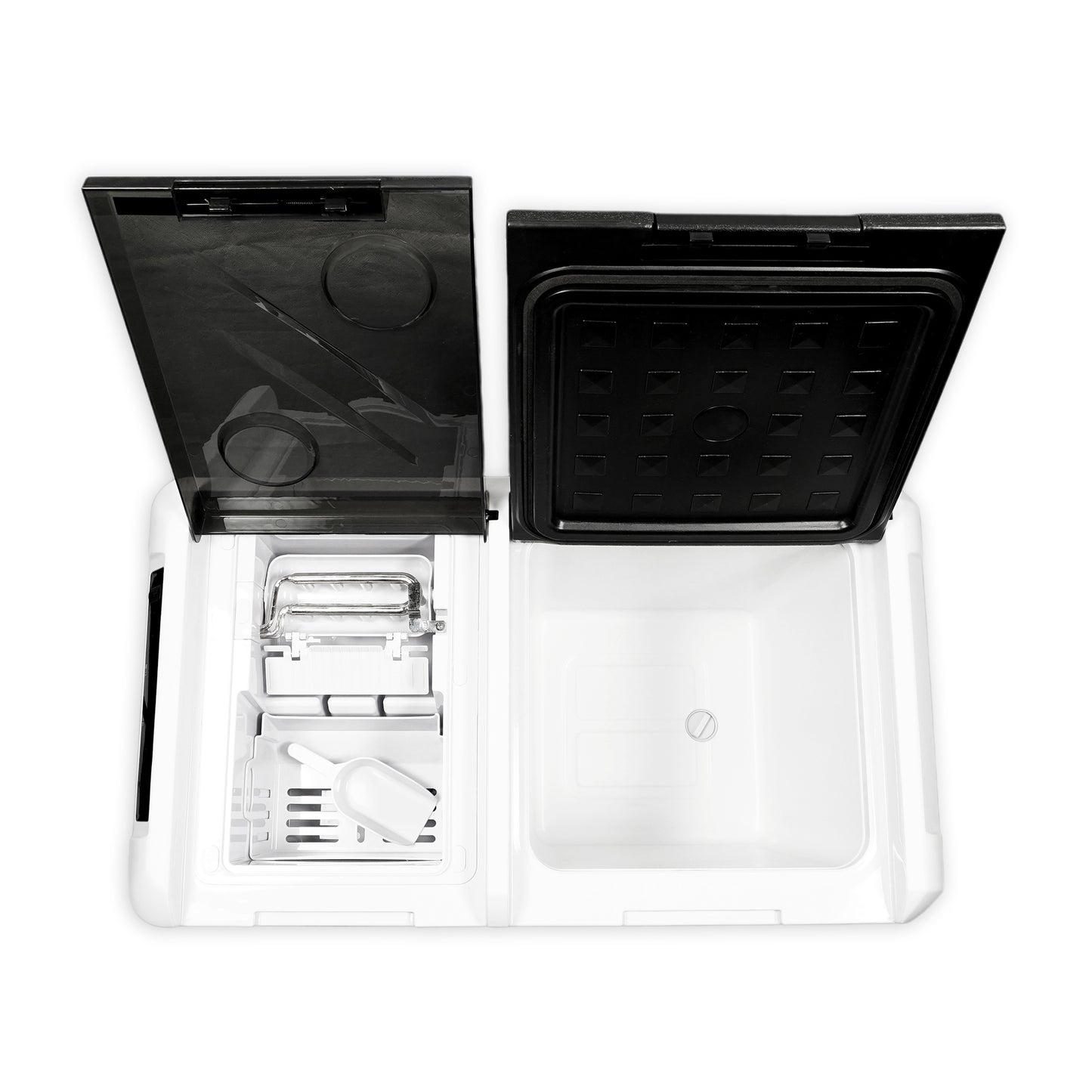 ثلاجة منزلية وسيارة CRONY IC36 بسعة 36 لتر مع ماكينة ثلج، فتاحة زجاجات، حامل أكواب، وحماية بطارية السيارة