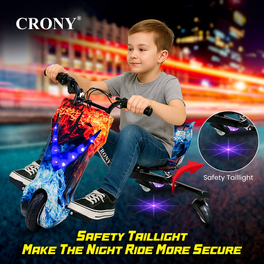 CRONY JL009 8 V type Colorful Drift Carfor Kids 180W Motor 36V Battery 3 Speed Modes 10KM/H Bluetooth Speaker LED Lights Shock Absorption 3-Wheel Electric Scooter 5-10KM Range Lightweight Racing Drift Toy