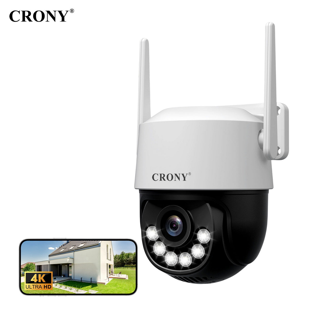 كاميرا لاسلكية CRONY SH072 من Srihome بدقة 8 ميجابكسل، كاميرا واي فاي 5G بدقة 8 ميجابكسل مع رؤية ليلية، كشف حركة الإنسان، وصوت ثنائي الاتجاه