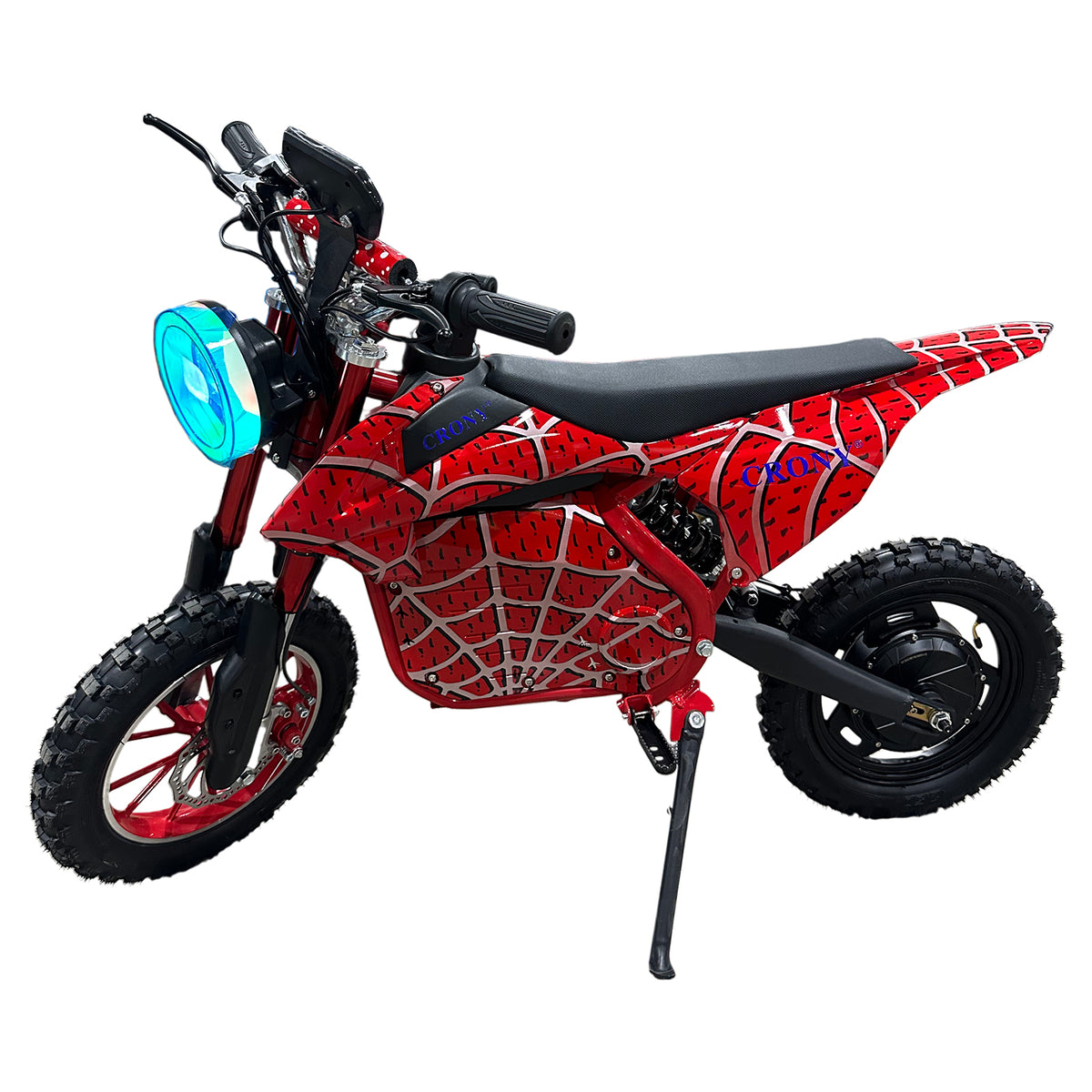 CRONY-09 Spider Red Children Electric Dirt Bike 350W Motor, 36V 12Ah Battery, 14 Inch Off-Road Tires, Up to 36KM/H Speed, LCD Display, LED Headlight, Bluetooth Speaker, Electric Motorcycle for Outdoor Riding, Durable Design, 1 Year Motor Warranty