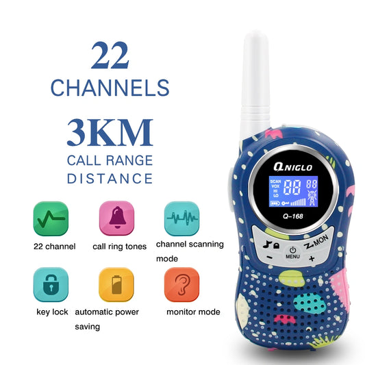 Crony The Q168 Plus Mini Walkie Talkie is a lightweight, portable communication device designed especially for children aged 3–8 years.