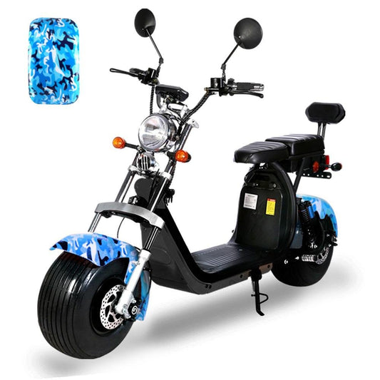CRONY G-028 1500W Harley Electric motorcycle Double Seat with double battery Fat Tire | Blue - Edragonmall.com