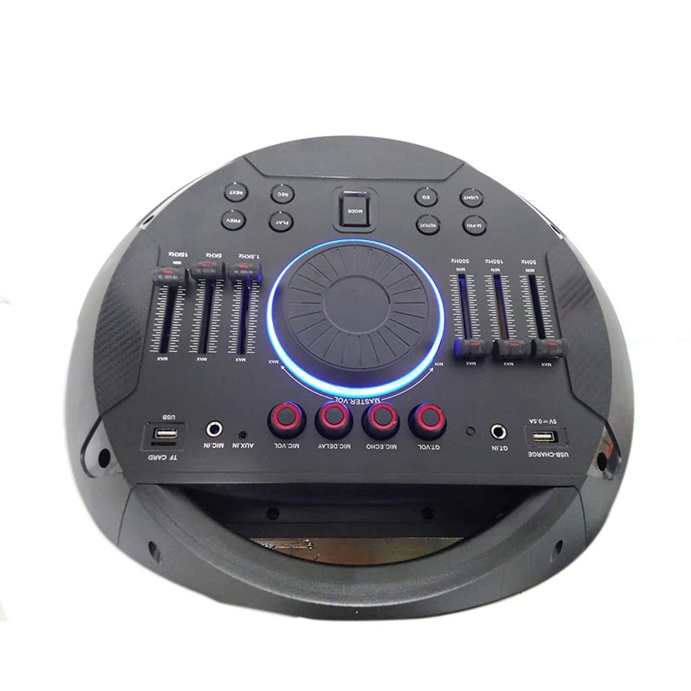 CRONY SN-128 100W Bluetooth Trolley Speaker with 2 UHF mics Record Function LED Disco Lights Aux FM Radio USB Memory Card