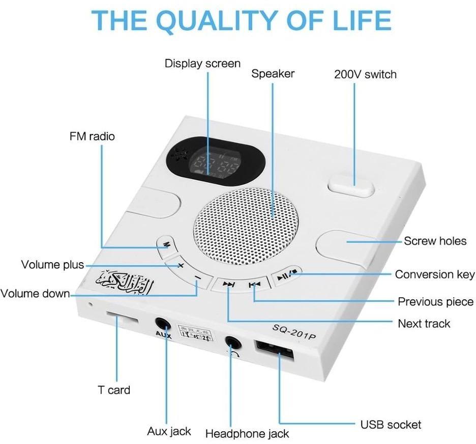 CRONY SQ-201P 8GB Quran Speaker Wall Bluetooth Wireless Stereo Sound MP3 Player - Edragonmall.com