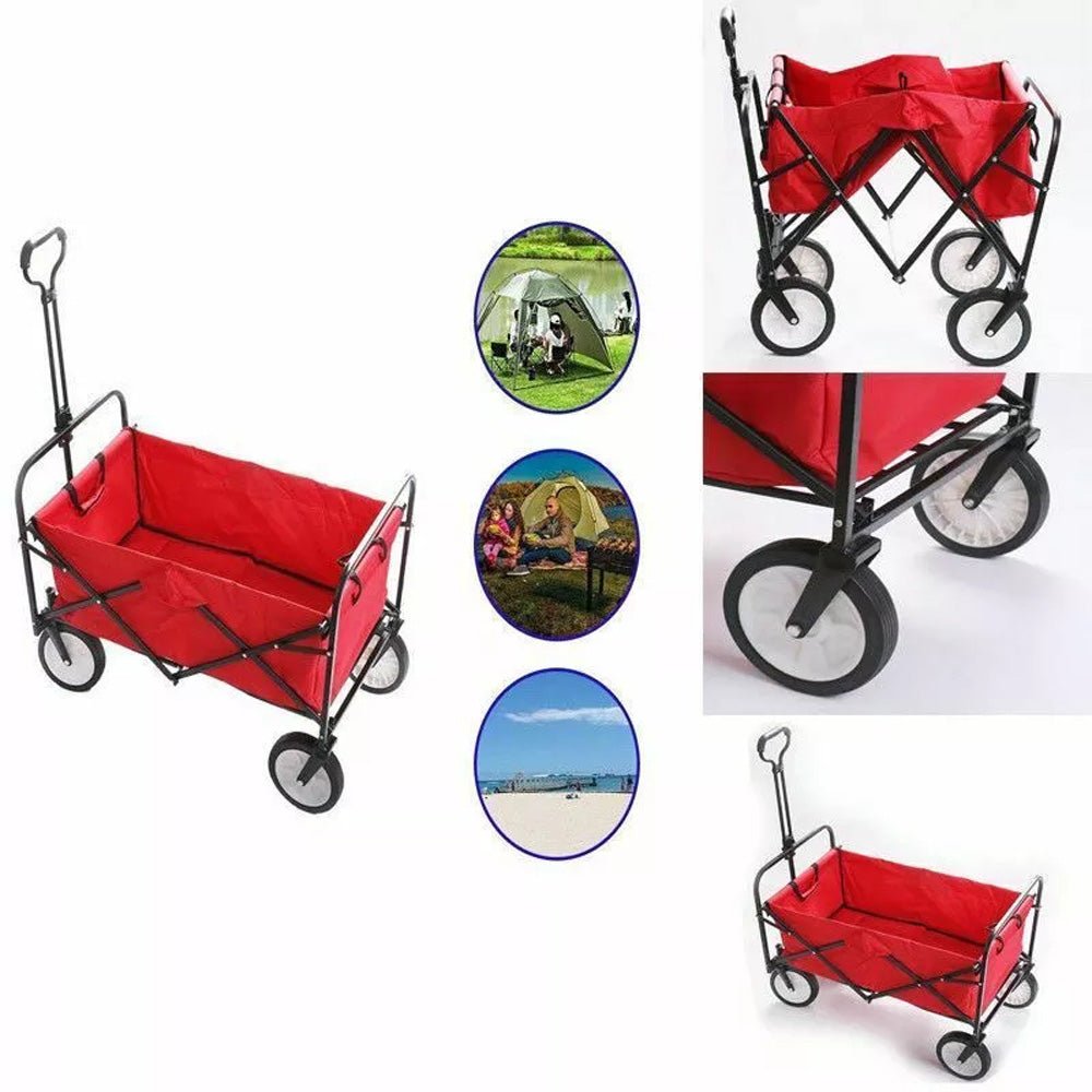 CRONY TC3015 Folding Cart Heavy Duty Collapsible Folding Wagon Utility Shopping Outdoor Camping Garden Cart | RED - Edragonmall.com