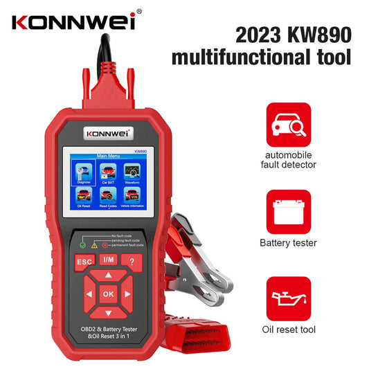 KONNWEI KW890 Battery Tester Car OBDII Oil Service Light Reset Tool OBD2 Scanner Car Professional Automotive Code Reader Diagnose Tool - Edragonmall.com