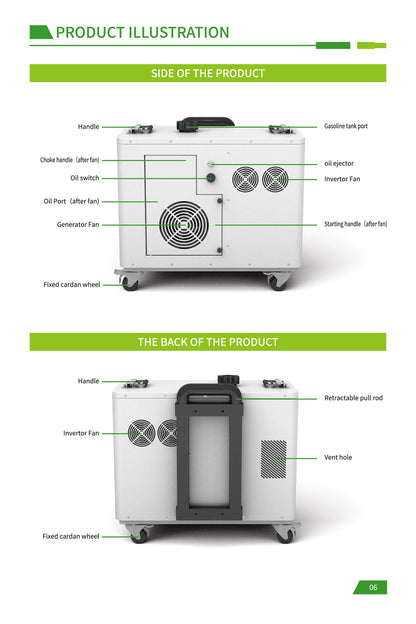 CRONY EB-S1500 2400W Gasoline storage battery With Trolley LiFePO4 Battery 550W Engine with AC DC USB Output for Home and Outdoor Use