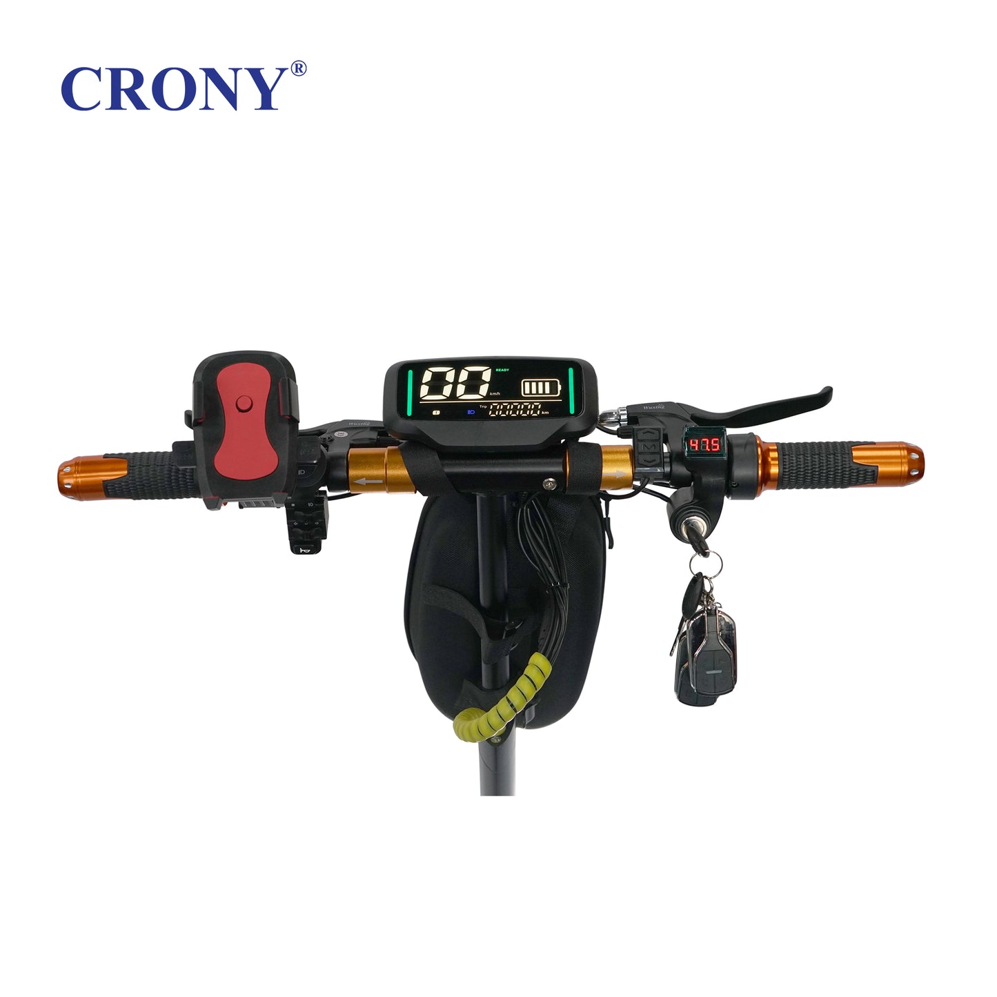 CRONY V10+ PRO Electric Scooter – 1500W Motor, 48V 13Ah Battery, Up to 68 KM/H Speed, 25–35 KM Range, 10-Inch Off-Road Tires, Front & Rear Suspension, Foldable Aluminum Frame, Triple LED Headlights, Bluetooth Speaker, Phone Holder & Rearview Mirrors