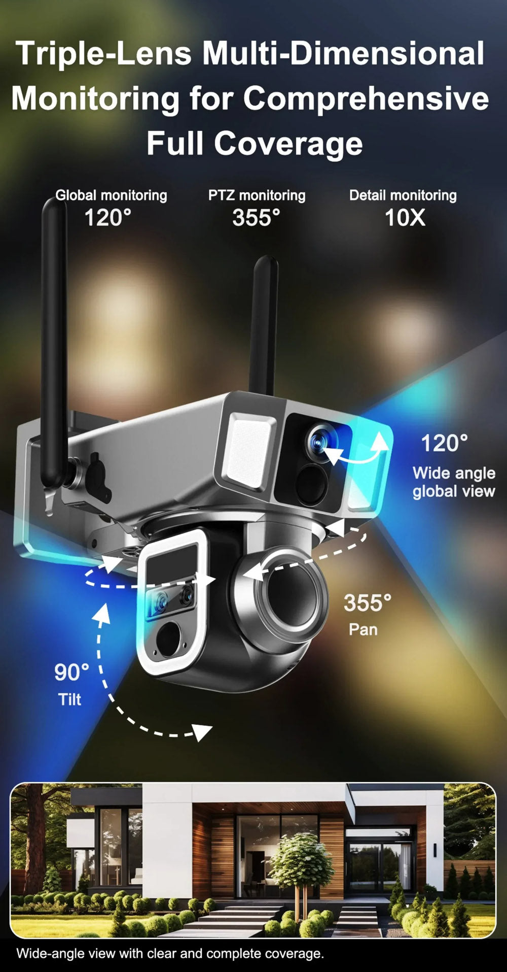 كاميرا مراقبة CRONY Y7A 4G-WiFi-4K-8MP(10X) بعدسة ثلاثية شمسية مع لوحة شمسية 9 واط