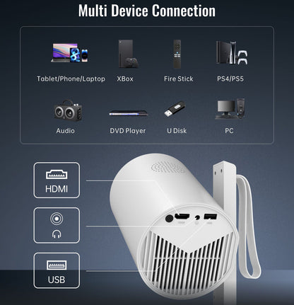 CRONY R3P Portable Mini Projector 1080P LED Smart Projector Supports 4K Decode Android with Built In Speakers