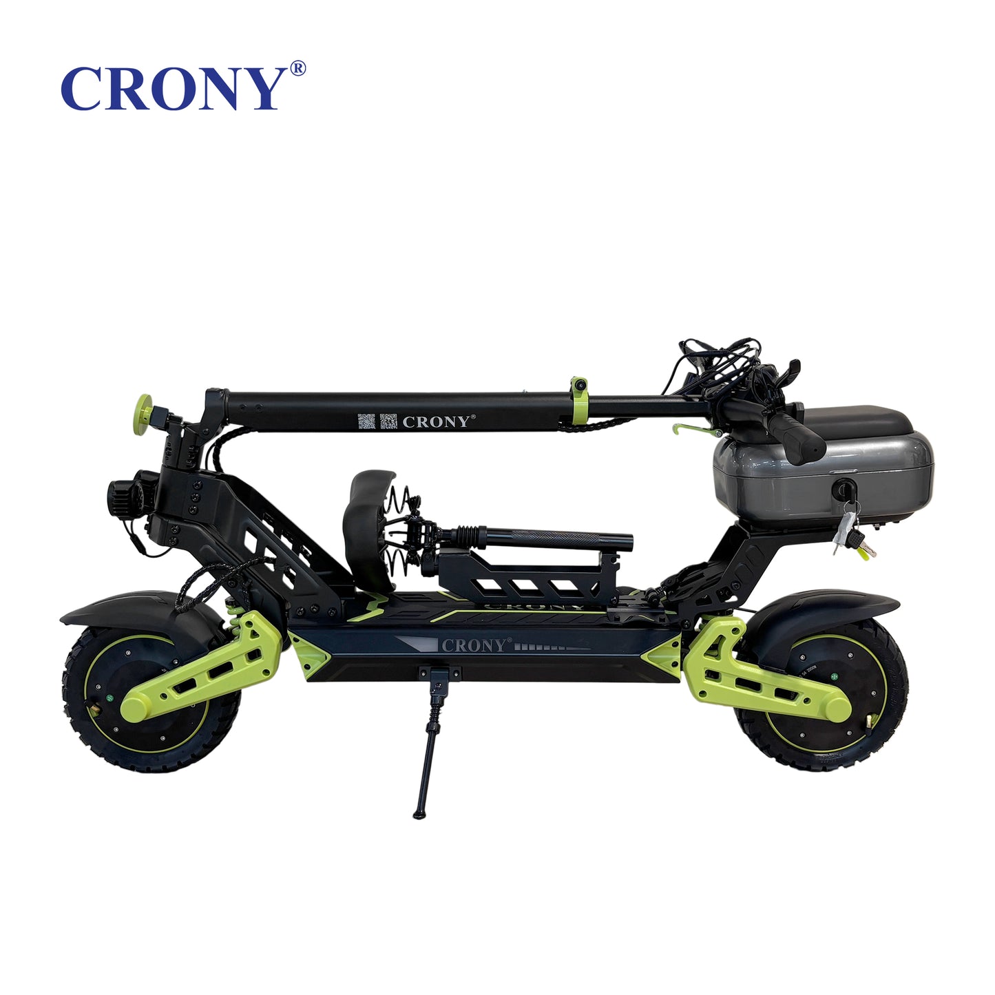 CRONY D2 Dual Motor Electric Scooter with Seat, 4000W (2000W x2), 48V 18.2Ah Battery, 45-60KM Range, Up to 70KM/H, 10-Inch Tires, Front & Rear Suspension, Disc Brakes, LED Lights, Bluetooth APP, Green
