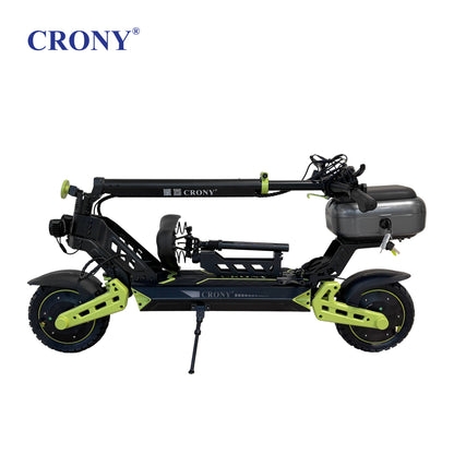 CRONY D2 Dual Motor Electric Scooter with Seat, 4000W (2000W x2), 48V 18.2Ah Battery, 45-60KM Range, Up to 70KM/H, 10-Inch Tires, Front & Rear Suspension, Disc Brakes, LED Lights, Bluetooth APP, Green