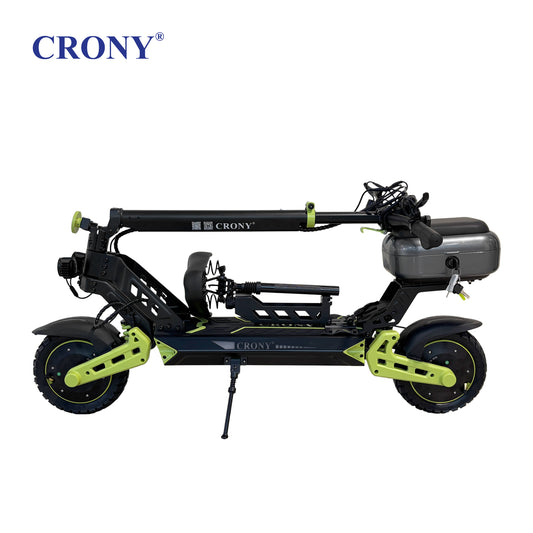 CRONY D2 Dual Motor Electric Scooter with Seat, 4000W (2000W x2), 48V 18.2Ah Battery, 45-60KM Range, Up to 70KM/H, 10-Inch Tires, Front & Rear Suspension, Disc Brakes, LED Lights, Bluetooth APP, Green
