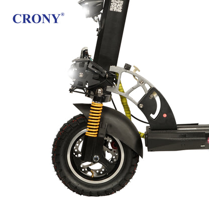 CRONY V10+ PRO Electric Scooter – 1500W Motor, 48V 13Ah Battery, Up to 68 KM/H Speed, 25–35 KM Range, 10-Inch Off-Road Tires, Front & Rear Suspension, Foldable Aluminum Frame, Triple LED Headlights, Bluetooth Speaker, Phone Holder & Rearview Mirrors