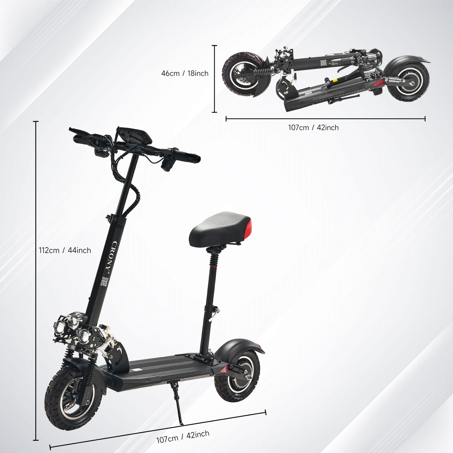 سكوتر كهربائي CRONY V10 بشاشة LCD كبيرة مع مقعد وممتص صدمات أمامي/خلفي