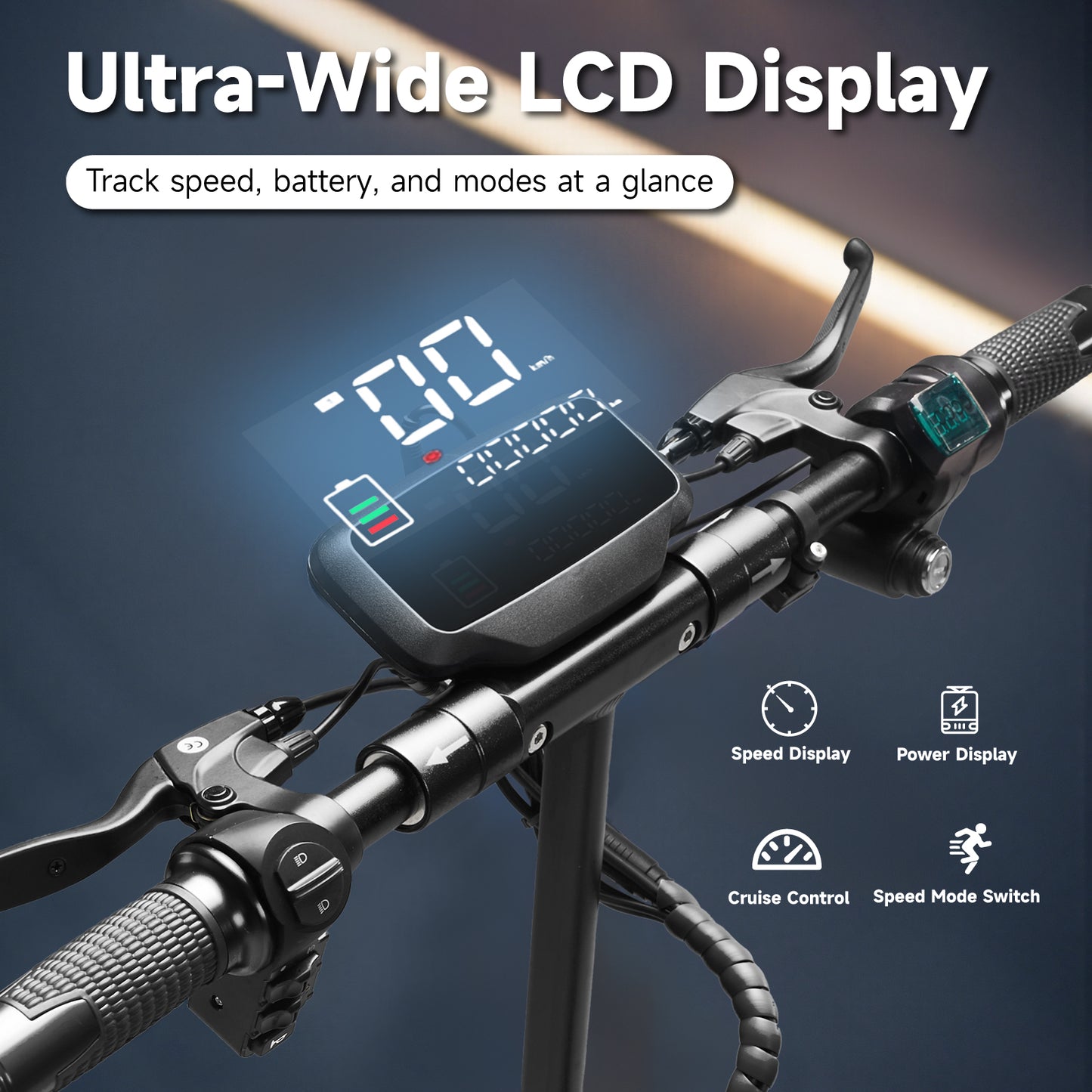 سكوتر كهربائي CRONY V10 بشاشة LCD كبيرة مع مقعد وممتص صدمات أمامي/خلفي