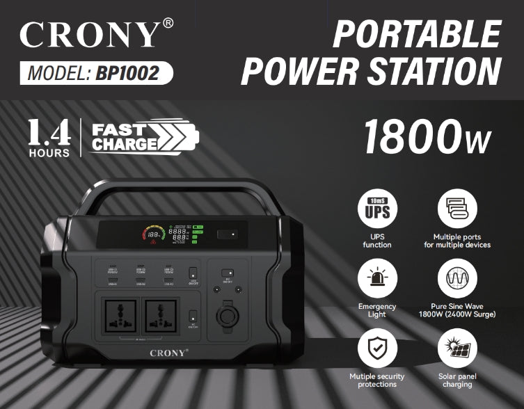 محطة طاقة محمولة CRONY CN1002-1800W تيار متردد 230 فولت