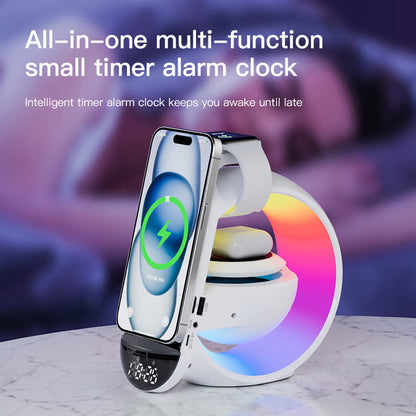 مصباح طاولة متعدد الوظائف مع مكبر صوت BT وميكروفون وساعة وشحن لاسلكي مصباح طاولة كبير G مع مكبر صوت بلوتوث وحزام قمح وساعة مع شحن لاسلكي متعدد الوظائف