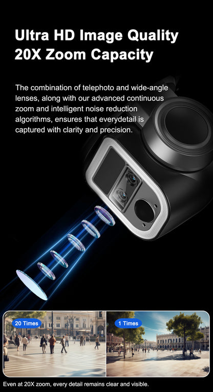 كروني Y7B 4G-4K-8MP كاميرا شمسية مزدوجة العدسة مع تكبير مستمر