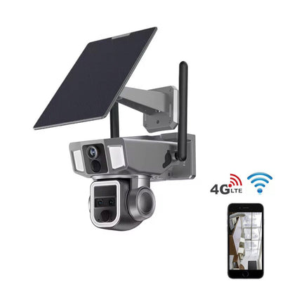 كاميرا مراقبة CRONY Y7A 4G-WiFi-4K-8MP(10X) بعدسة ثلاثية شمسية مع لوحة شمسية 9 واط