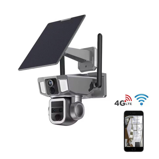 كاميرا مراقبة CRONY Y7A 4G-WiFi-4K-8MP(10X) بعدسة ثلاثية شمسية مع لوحة شمسية 9 واط