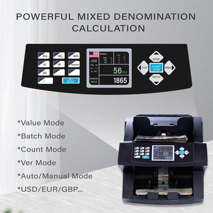 عداد الأوراق النقدية CRONY H-8600 بفئات مختلطة – آلة عد الأوراق النقدية عالية السرعة مع 3 أوضاع سرعة وشاشة LCD للاستخدام في المكتب والمتجر والبنك
