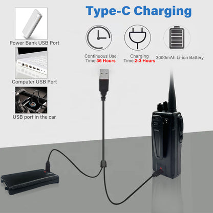 كروني 5W CY-810 TPYE-C جهاز اتصال لاسلكي محمول يدوي مدني ثنائي الاتجاه 3-5 كم أسود جهاز اتصال لاسلكي محمول