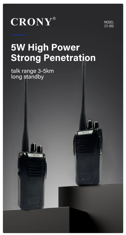 كروني 5W CY-810 TPYE-C جهاز اتصال لاسلكي محمول يدوي مدني ثنائي الاتجاه 3-5 كم أسود جهاز اتصال لاسلكي محمول