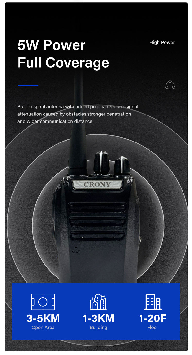 كروني 5W CY-810 TPYE-C جهاز اتصال لاسلكي محمول يدوي مدني ثنائي الاتجاه 3-5 كم أسود جهاز اتصال لاسلكي محمول