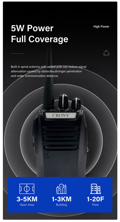 كروني 5W CY-810 TPYE-C جهاز اتصال لاسلكي محمول يدوي مدني ثنائي الاتجاه 3-5 كم أسود جهاز اتصال لاسلكي محمول