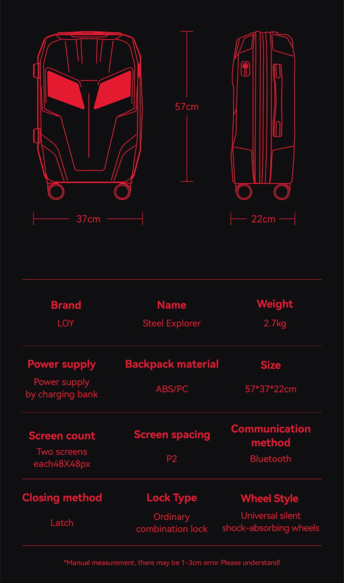 CRONY حقيبة ظهر استكشافية من ألياف الكربون مع شاشة LED حقيبة عربة بإضاءة صندوق إعلانات بنمط مخصص