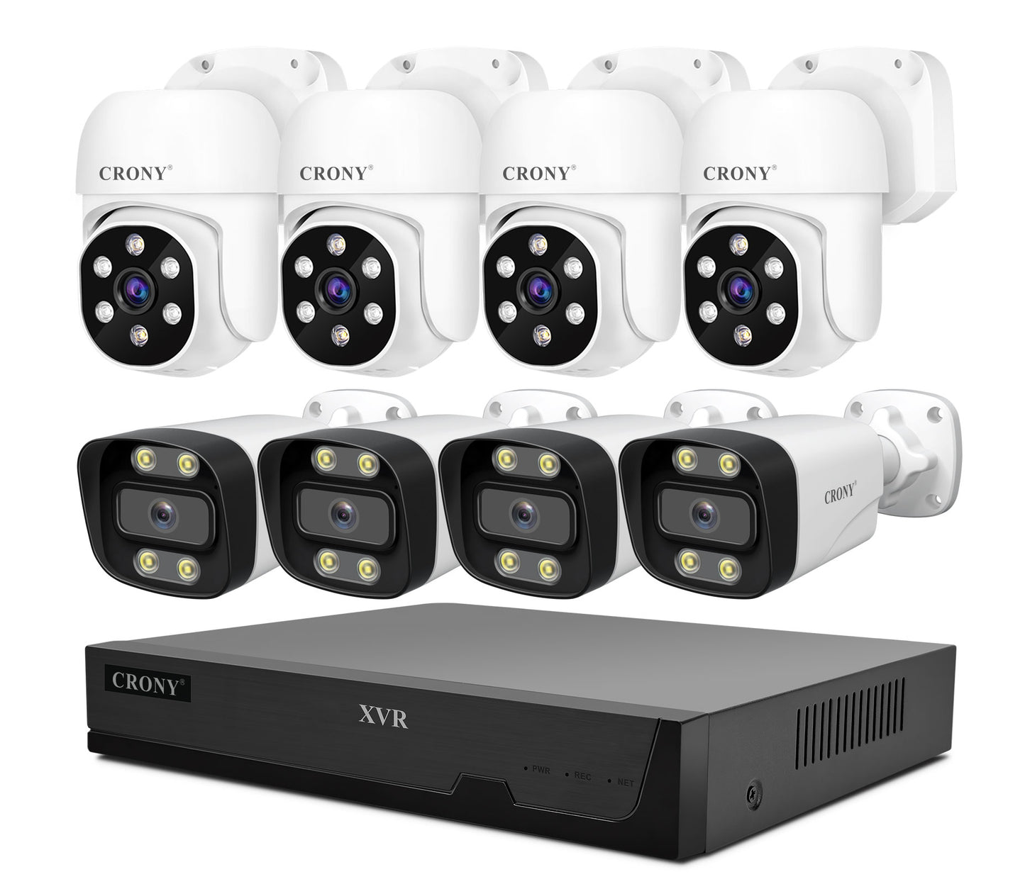 نظام كاميرا أمان CRONY NVS008 بثماني قنوات 5 ميجابكسل للمراقبة الخارجية والداخلية مع جهاز تسجيل DVR مع 8 كاميرات AHD 5MN مع صوت، رؤية ليلية، وكشف حركة