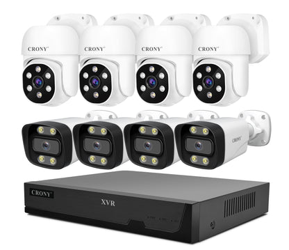 نظام كاميرا أمان CRONY NVS008 بثماني قنوات 5 ميجابكسل للمراقبة الخارجية والداخلية مع جهاز تسجيل DVR مع 8 كاميرات AHD 5MN مع صوت، رؤية ليلية، وكشف حركة