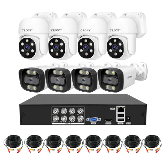 نظام كاميرا أمان CRONY NVS008 بثماني قنوات 5 ميجابكسل للمراقبة الخارجية والداخلية مع جهاز تسجيل DVR مع 8 كاميرات AHD 5MN مع صوت، رؤية ليلية، وكشف حركة