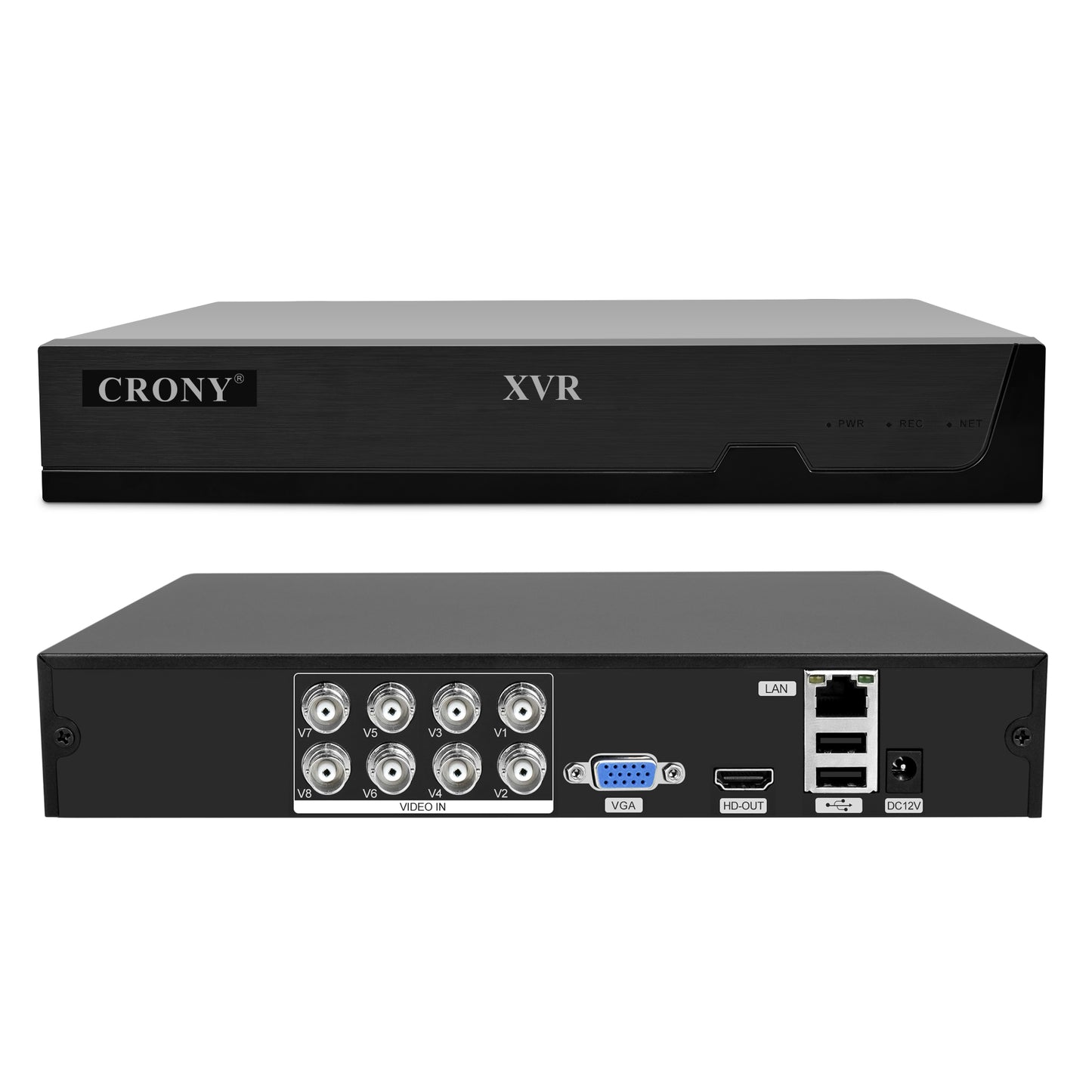 نظام كاميرا أمان CRONY NVS008 بثماني قنوات 5 ميجابكسل للمراقبة الخارجية والداخلية مع جهاز تسجيل DVR مع 8 كاميرات AHD 5MN مع صوت، رؤية ليلية، وكشف حركة