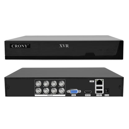 نظام كاميرا أمان CRONY NVS008 بثماني قنوات 5 ميجابكسل للمراقبة الخارجية والداخلية مع جهاز تسجيل DVR مع 8 كاميرات AHD 5MN مع صوت، رؤية ليلية، وكشف حركة