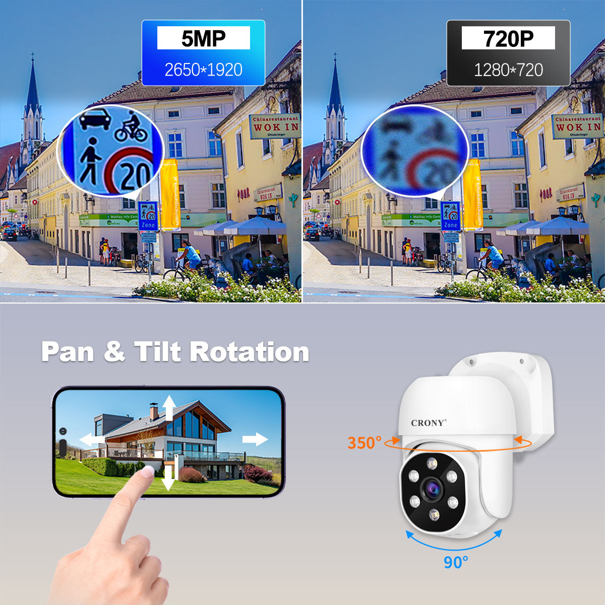 نظام كاميرا أمان CRONY NVS008 بثماني قنوات 5 ميجابكسل للمراقبة الخارجية والداخلية مع جهاز تسجيل DVR مع 8 كاميرات AHD 5MN مع صوت، رؤية ليلية، وكشف حركة