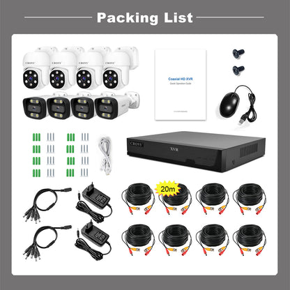 نظام كاميرا أمان CRONY NVS008 بثماني قنوات 5 ميجابكسل للمراقبة الخارجية والداخلية مع جهاز تسجيل DVR مع 8 كاميرات AHD 5MN مع صوت، رؤية ليلية، وكشف حركة