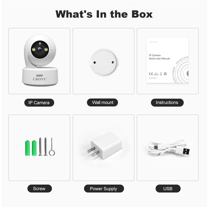 كاميرا أمان داخلية CRONY SH064 بدقة 8 ميجابكسل، كاميرا مراقبة واي فاي مع صوت ثنائي الاتجاه، رؤية ليلية، تتبع بشري، 5G، شبكة مزدوجة، جهاز مراقبة أطفال لاسلكي